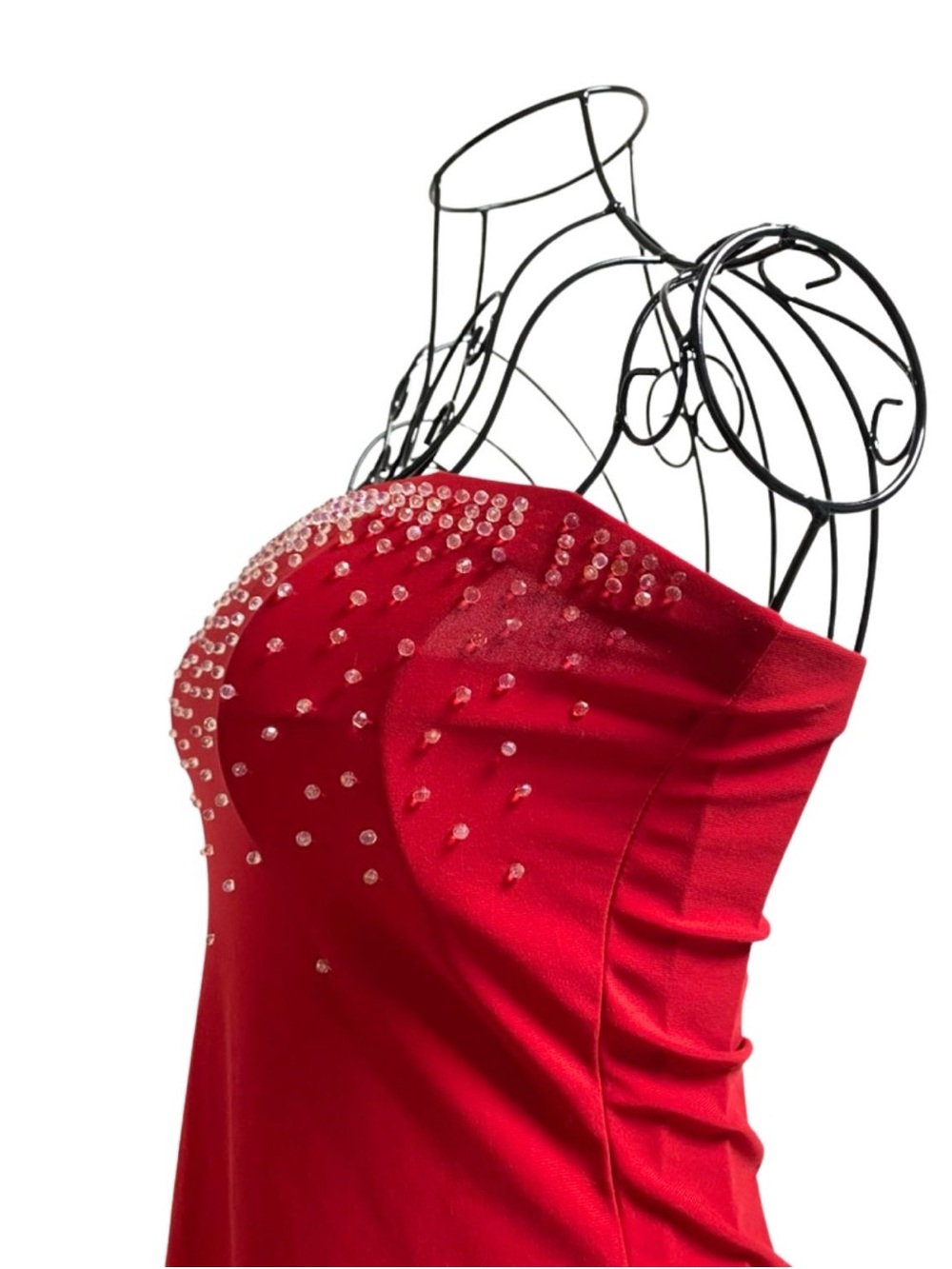 Red Y2K Vintage Asymmetrical Tube Crop Top Sparkle Bead Bodycon Medium Sexy Emo - Picture 5 of 9